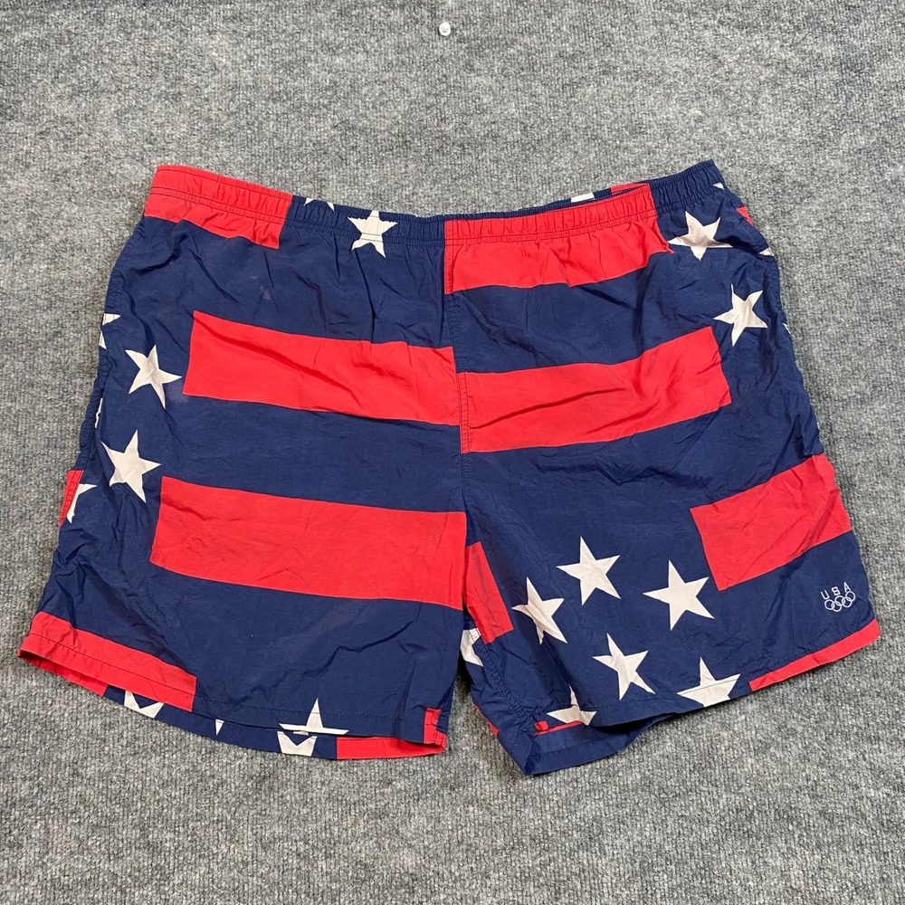 USA Olympic Team Mens American Flag Stars Stripes Swim Trunks Red Blue XL